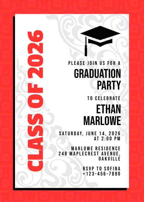 Red Bold Graduation Party Invitation Portrait