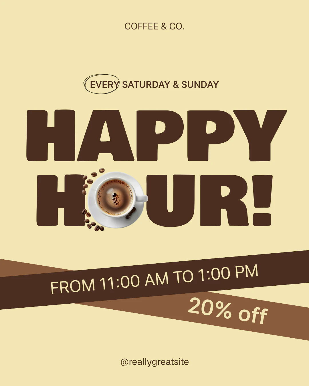 Brown Bold and Modern Happy Hour Instagram Post Ad