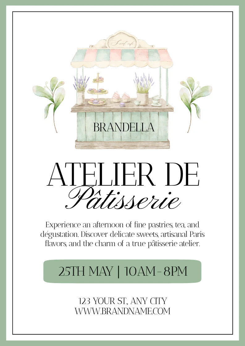 Mint and White Elegant and Sophisticated Pastry Degustation Event Promotional Flyer A4 Portrait