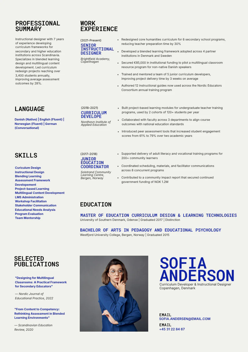 Black White and Blue Simple Minimalist Resume A4 Portrait