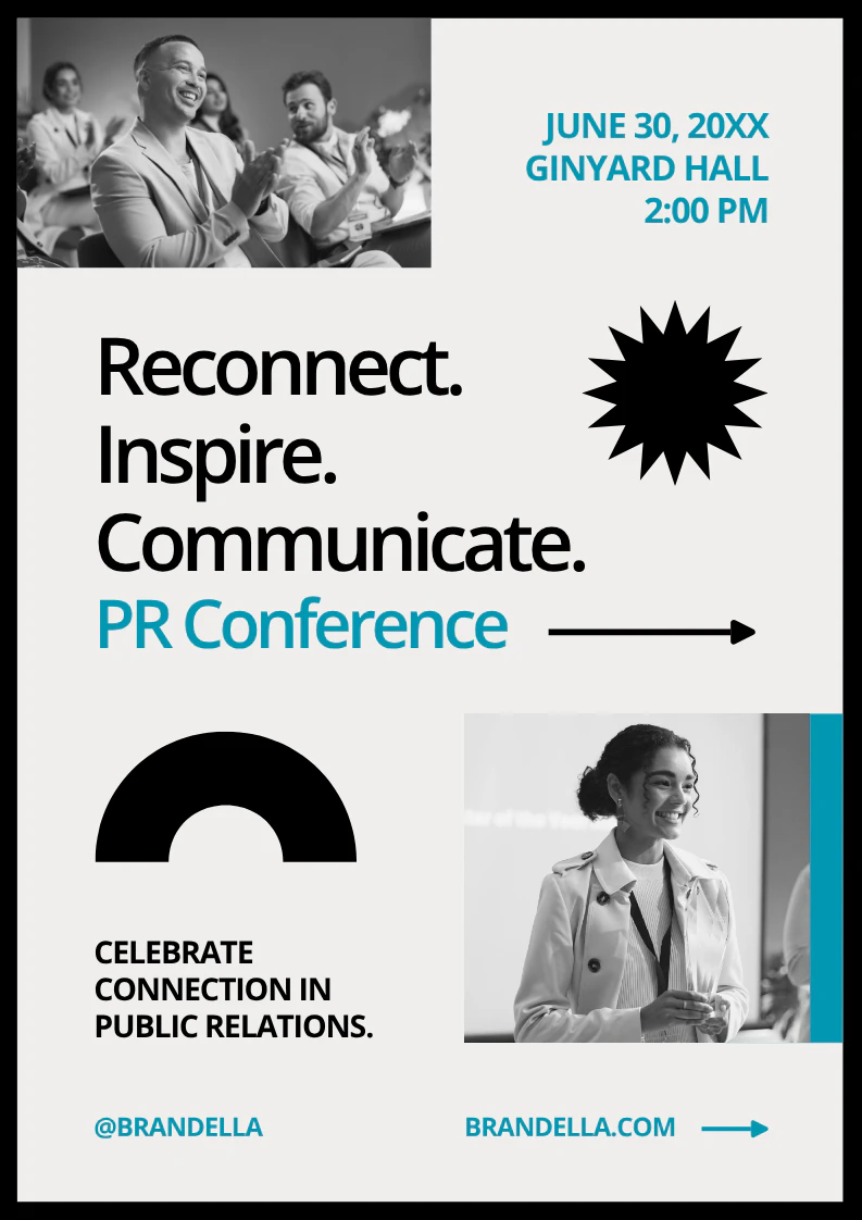 Black and Blue Modern and Professional PR Conference Promotional Flyer A4 Portrait