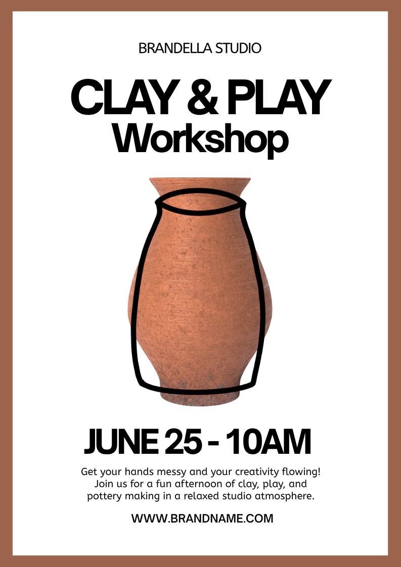 Brown and White Modern and Minimal Ceramics Workshop Promotional Flyer A4 Portrait