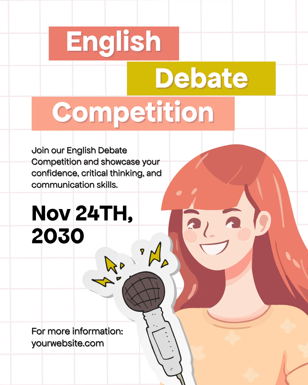 Fun Animated English Debate Competition Instagram Post Ad