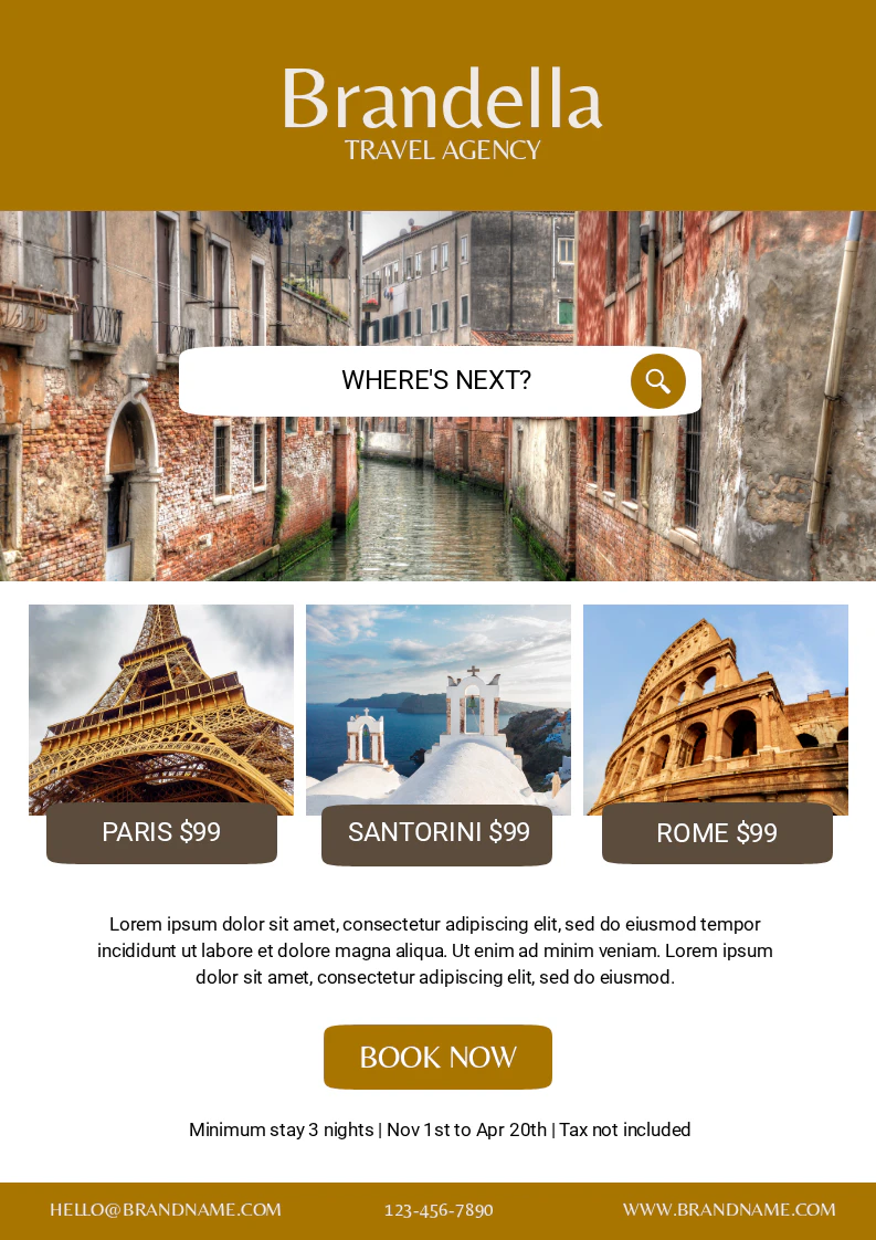 Mustard and Cream Modern and Professional Travel Agency Promotional Flyer