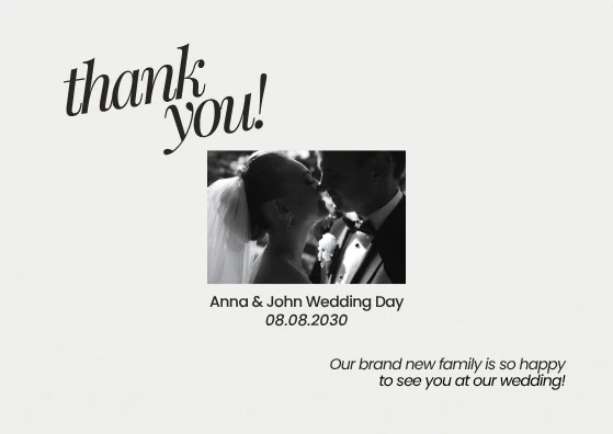 Black and White Elegant Aesthetic Wedding Thank You Postcard Landscape