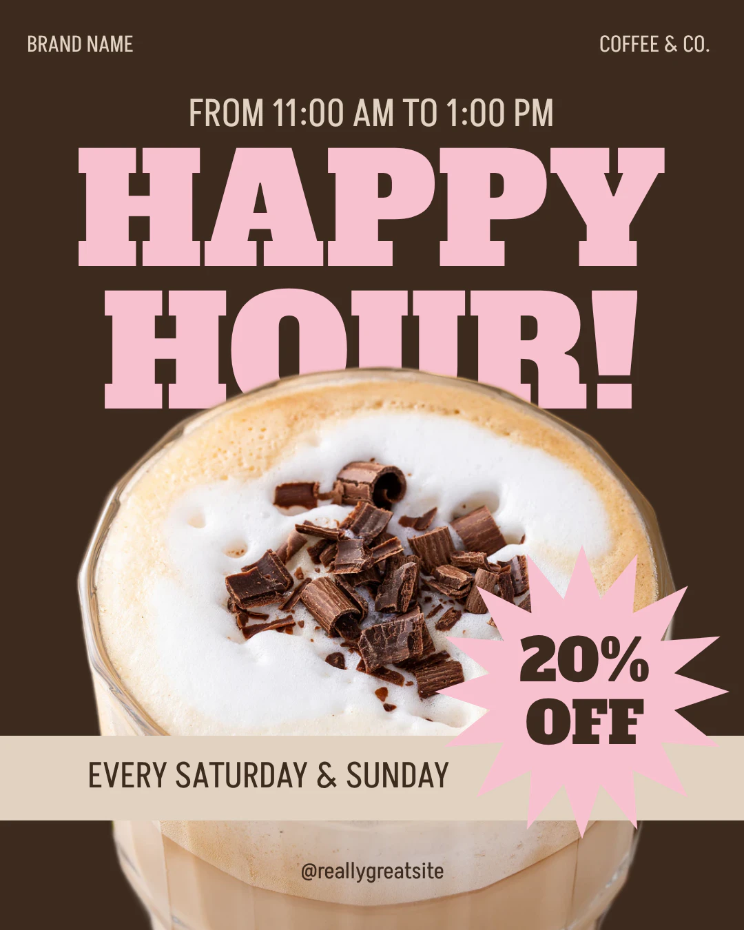 Pink and Brown Creative Happy Hour Promo Instagram Post Ad