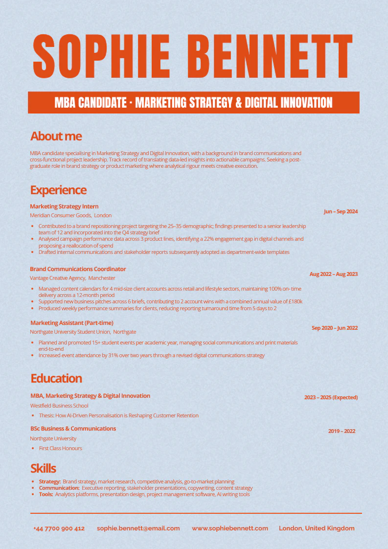 Blue and Orange Bold and Modern Candidate Resume A4 Portrait