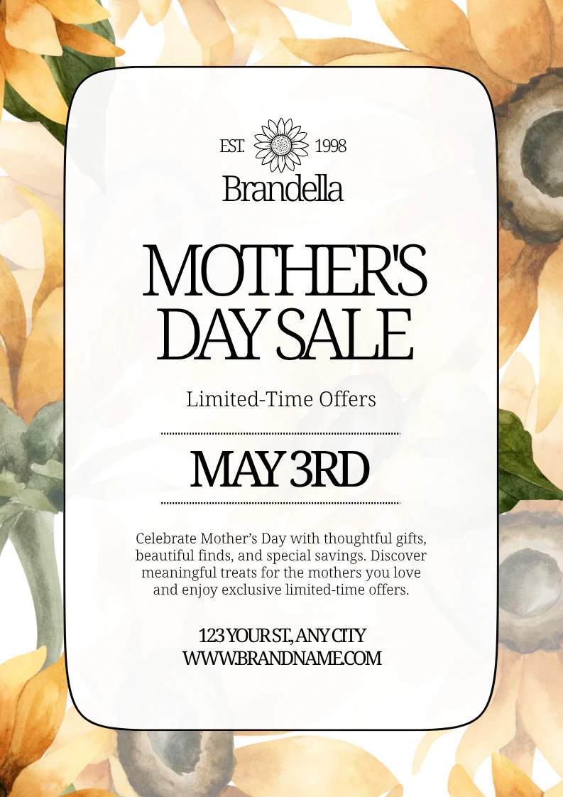 Yellow and Cream Minimal and Elegant Mother's Day Sale Promotional Flyer A4 Portrait