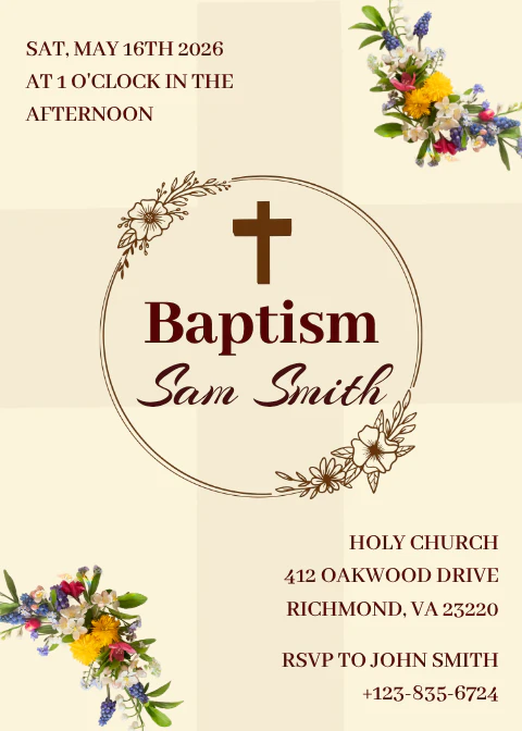 Yellow Floral Wreath Baptism Invitation Portrait
