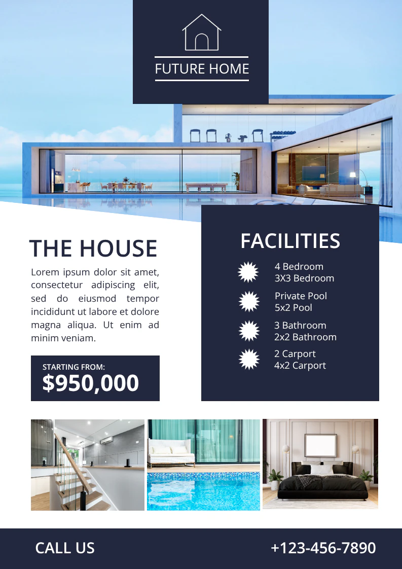 Blue and White Minimal Future Home Real Estate House Offer Flyer
