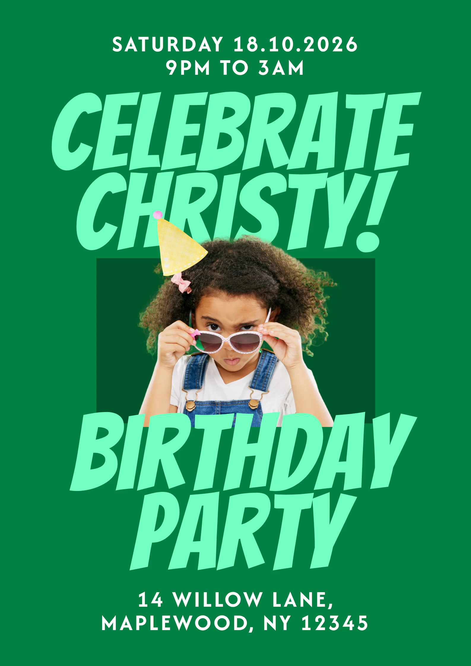 Bold Green Kids Birthday Party Poster A2 Portrait
