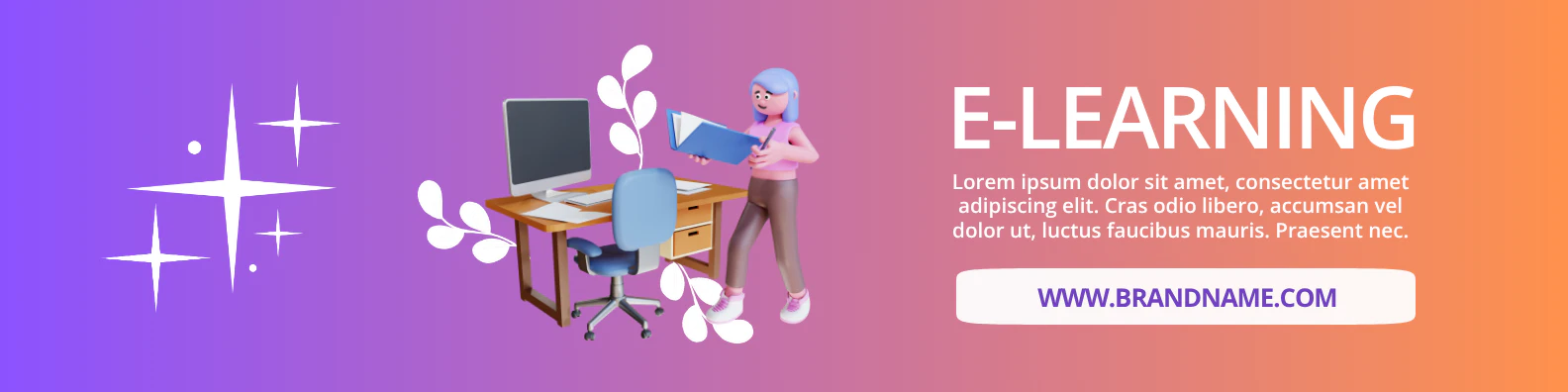 Purple and Orange Colorful and Vibrant E-learning Course Promotional  Linkedin Background Photo