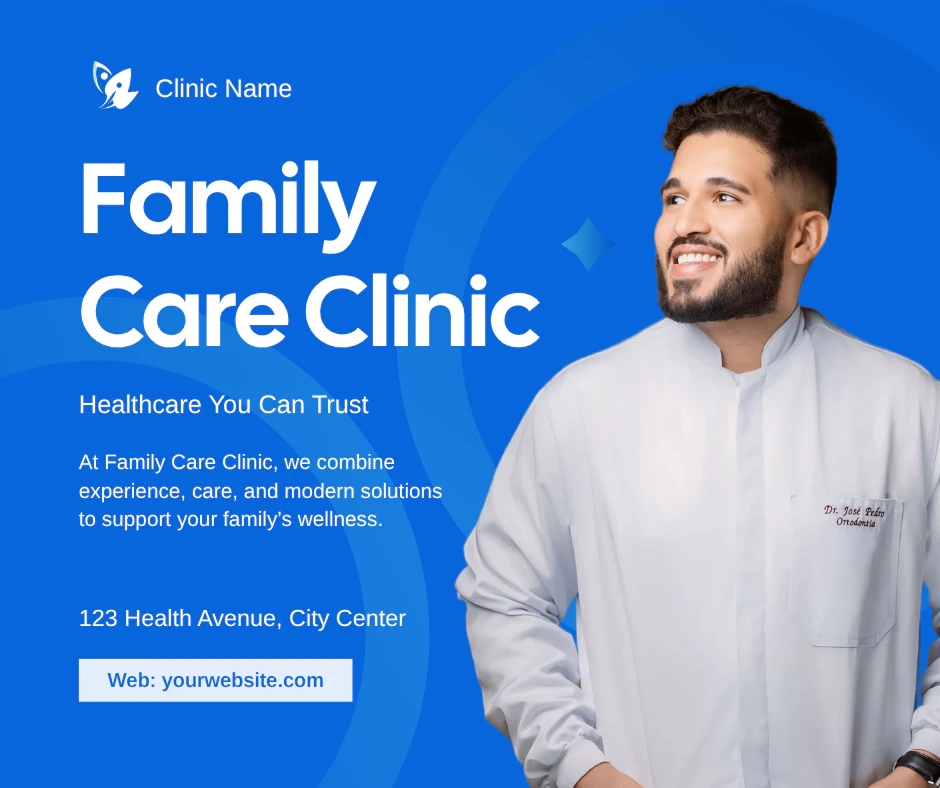 Blue Modern Professional Family Care Clinic Facebook Post