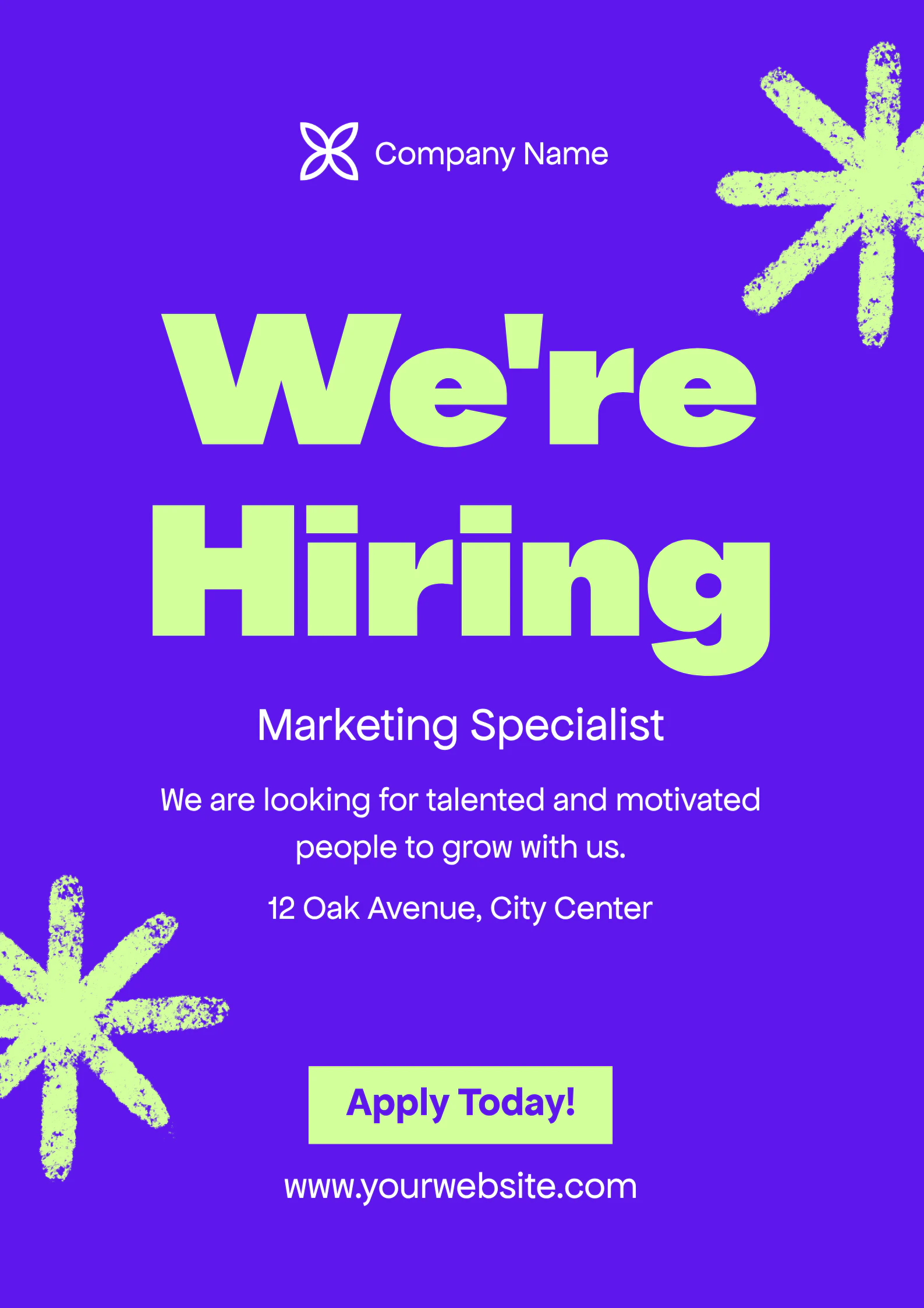 Bold Modern Purple Job Recruitment Announcement Poster A2 Portrait