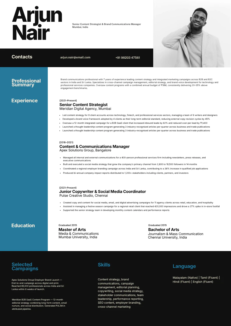 Black and Blue Simple Minimalist Resume A4 Portrait