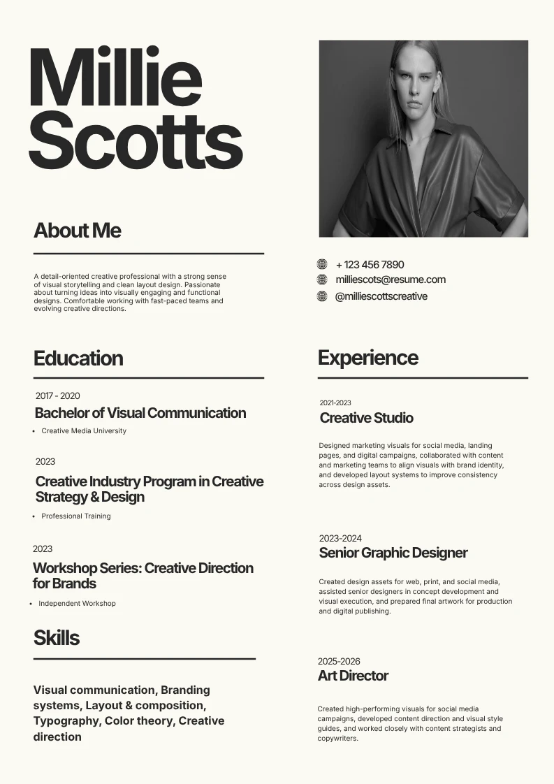 Black and White Simple Minimalist Resume A4 Portrait